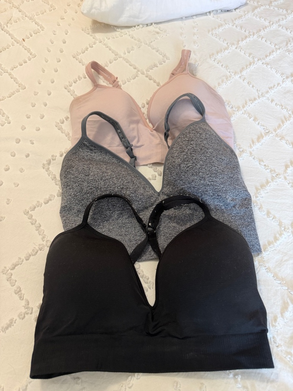 3 Athleta size D Small sports Bras - Black, Heather Gray & Dusty Pink